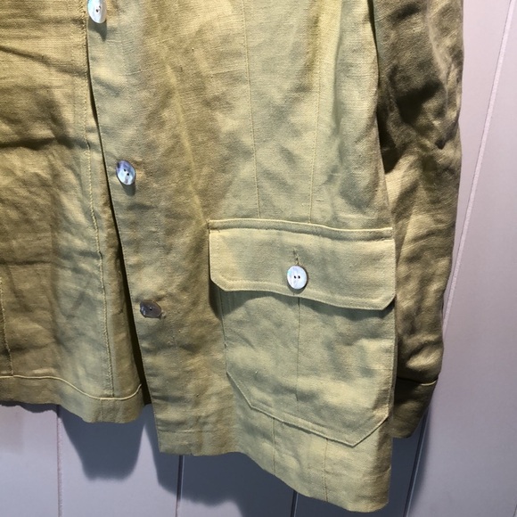 Easy Spirit is 100 linen shirt jacket multi pocket celery green MOP button 10 - Picture 3 of 8